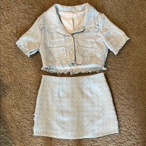 Stylish Blue Tweed Two-Piece Set